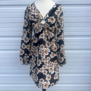 As U Wish Black Floral Dress with Ring Accent